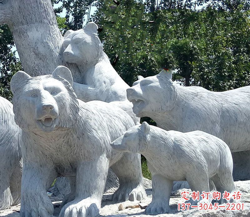 天津北极熊石雕大理石动物雕塑