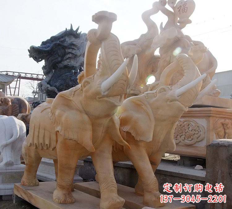 天津鼻卷如意大象石雕