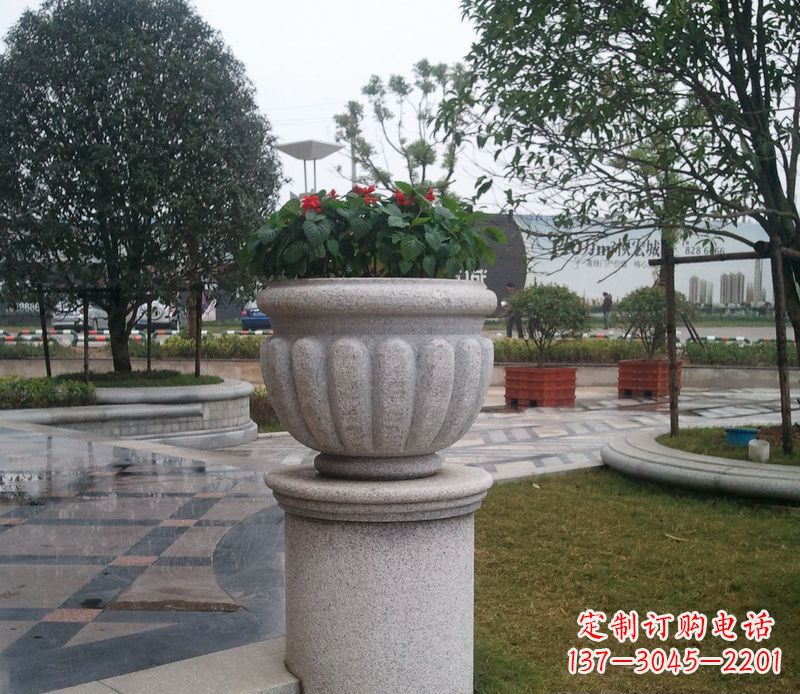 天津别墅景观大理石花盆石雕 (2)