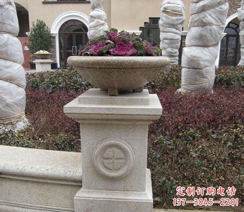 天津别墅景观大理石花盆石雕_2