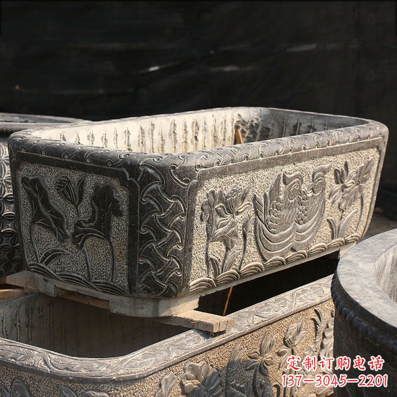 天津别墅石雕槽水缸