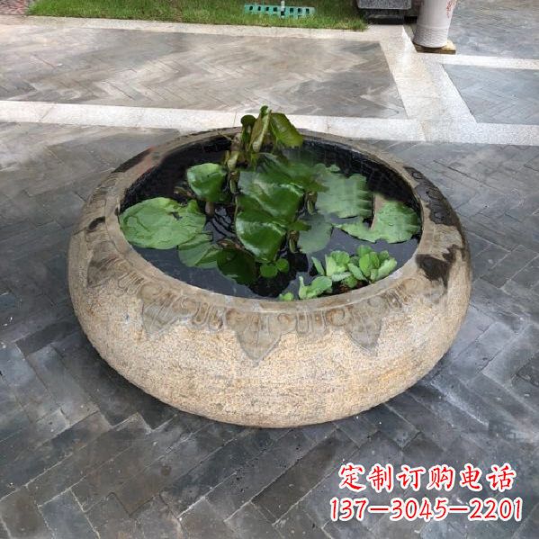 天津别墅庭院仿古做旧石雕鱼缸