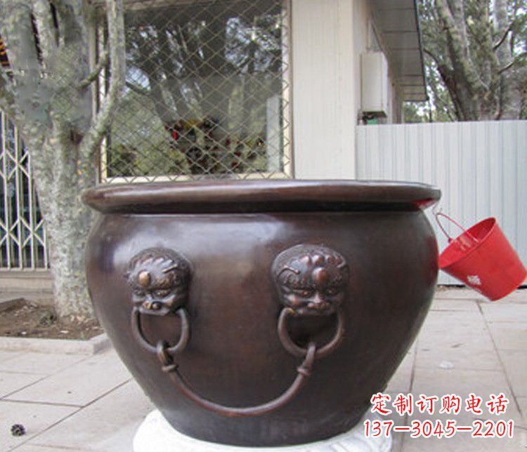 天津别墅招财水缸铜雕塑摆件 (2)