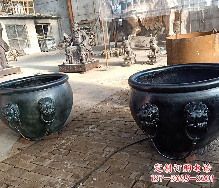 天津别墅招财水缸铜雕塑摆件 (3)