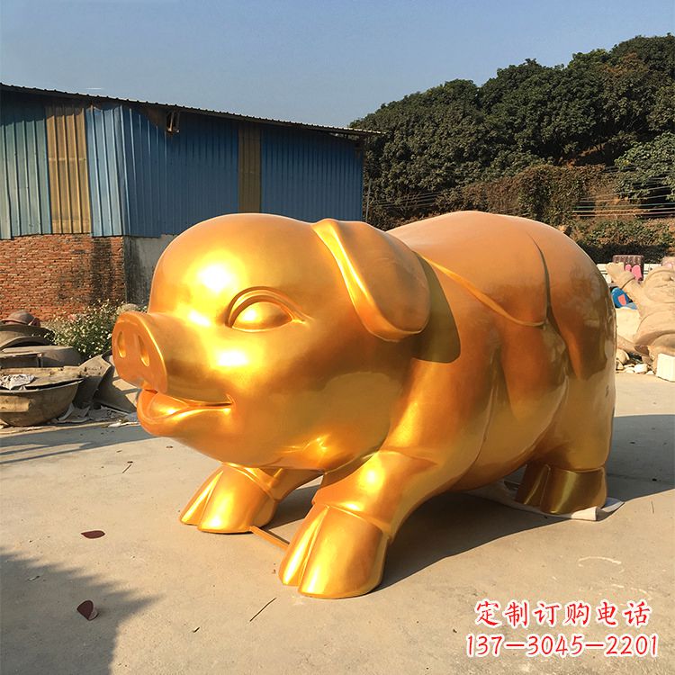 天津玻璃钢大型漆金猪仔雕塑-大型商场美陈动物雕塑