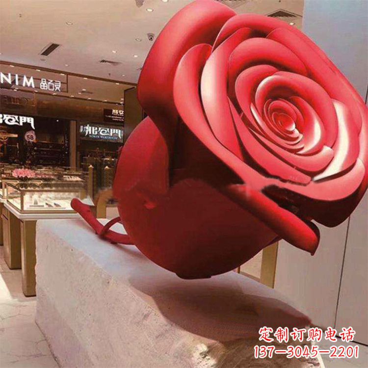 天津玻璃钢仿真玫瑰花雕塑摆件