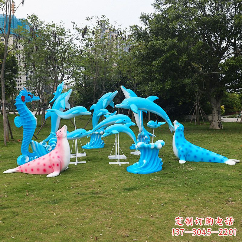 天津玻璃钢海豚彩绘雕塑