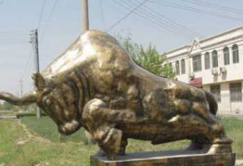 天津黄铜斗牛雕像