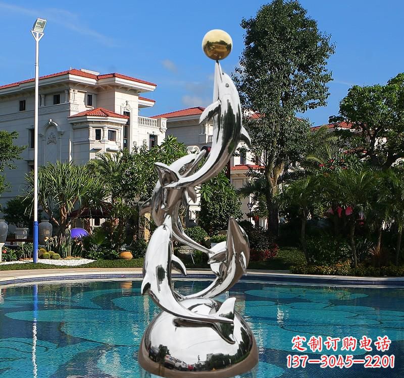 天津不锈钢别墅海豚雕塑