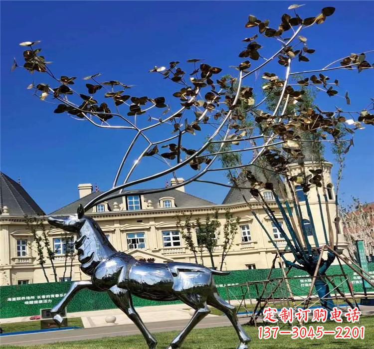 天津不锈钢别墅梅花鹿雕塑