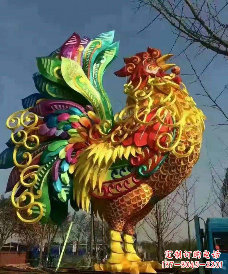 天津不锈钢彩色动物公鸡雕塑