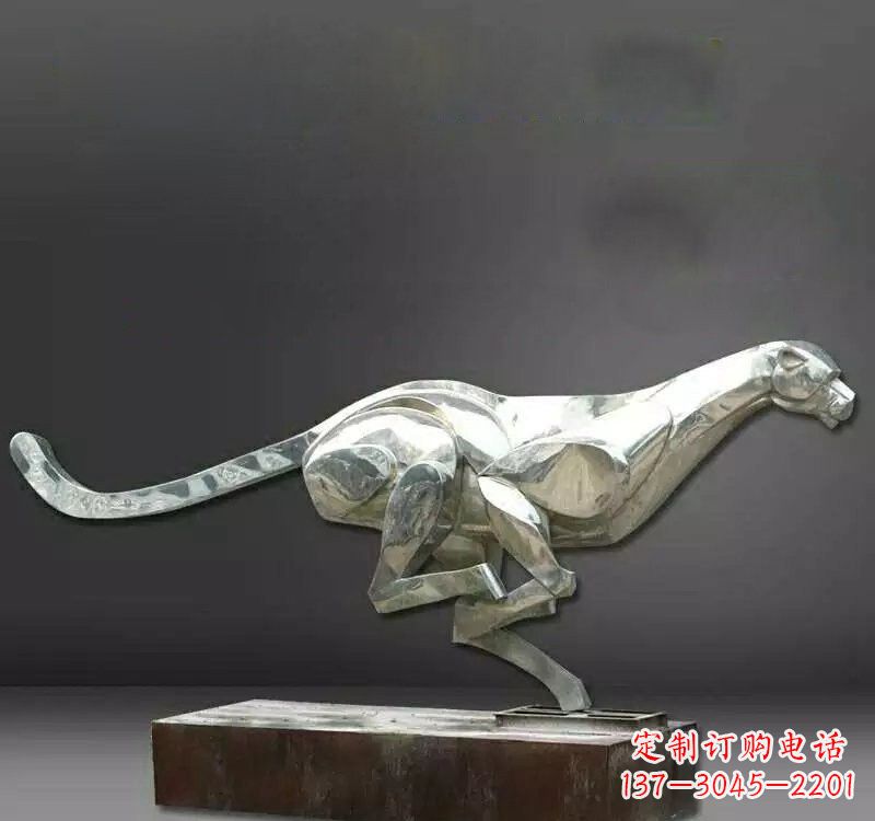 天津不锈钢抽象奔跑的豹子雕塑