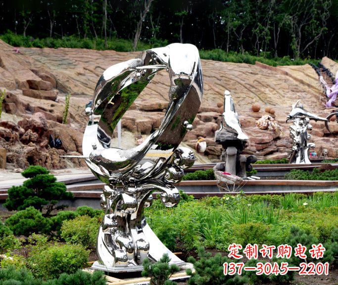 天津不锈钢抽象海豚雕塑 (2)