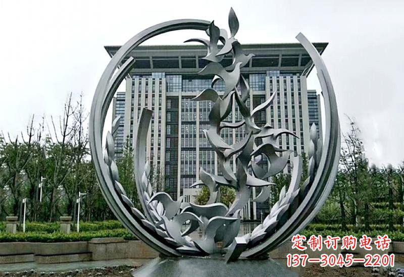 天津不锈钢抽象和平鸽橄榄枝雕塑