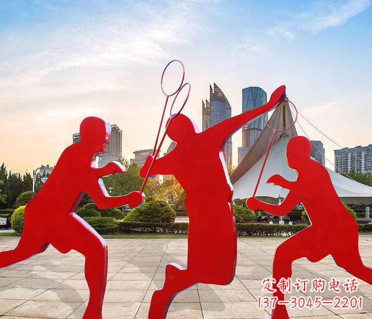 天津不锈钢抽象剪影打羽毛球人物雕塑