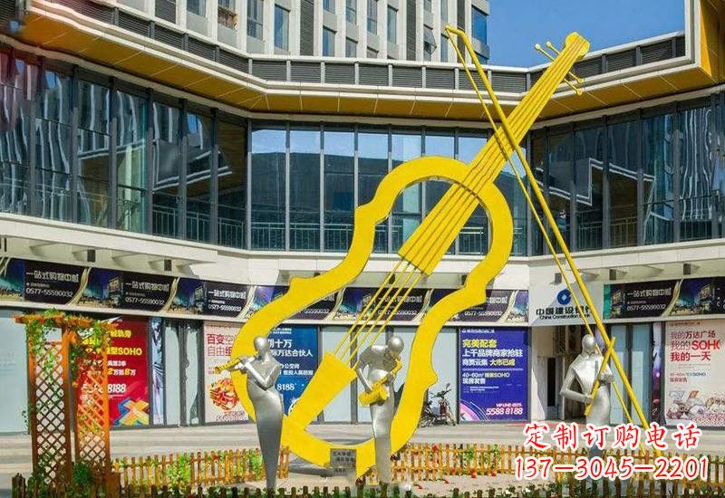 天津不锈钢抽象喷漆大提琴雕塑