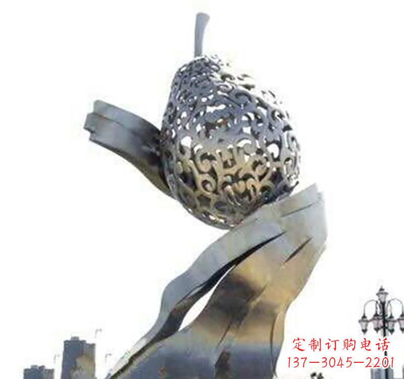 天津不锈钢抽象水果梨雕塑