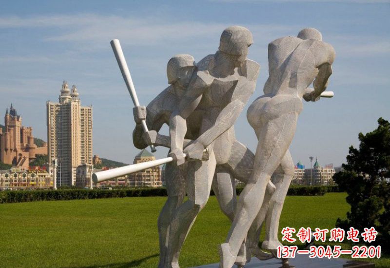 天津不锈钢打棒球人物雕塑2