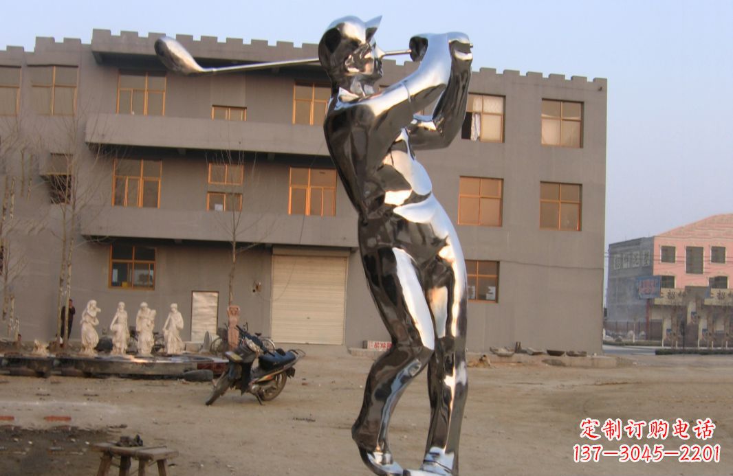天津不锈钢打高尔夫球广场雕塑