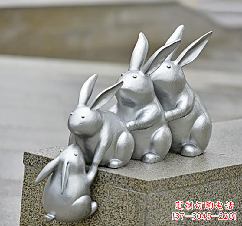 天津不锈钢动物园林兔雕塑