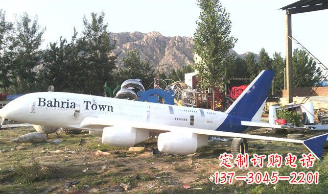天津静静躺在大地上的不锈钢飞机雕塑