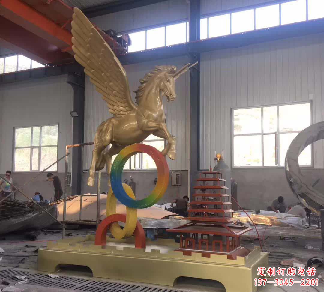 天津不锈钢飞马踩圆圈雕塑精美艺术之作
