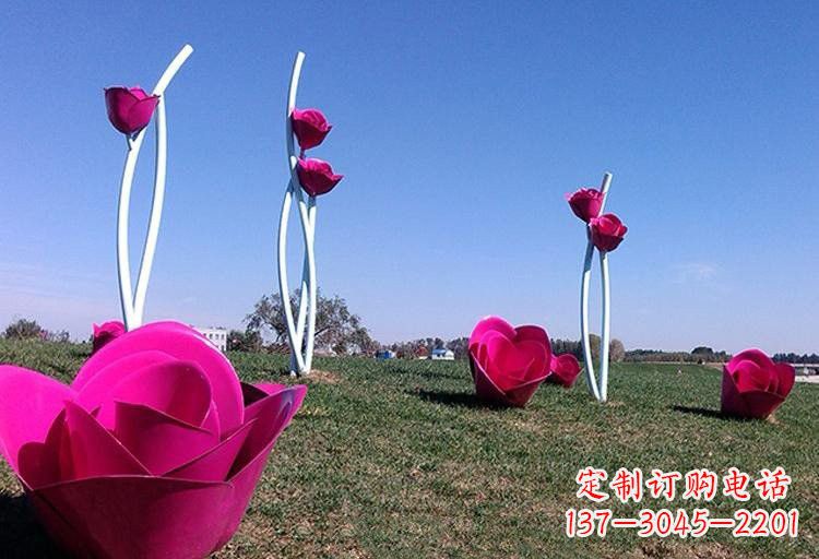 天津不锈钢公园彩色玫瑰花雕塑
