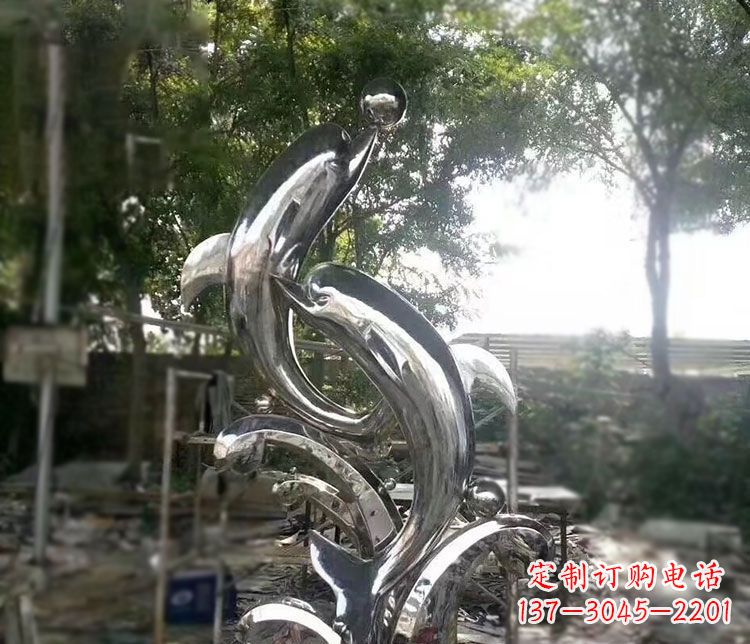 天津不锈钢海豚顶球雕塑