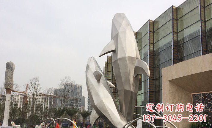 天津不锈钢海豚喷泉雕塑 (2)