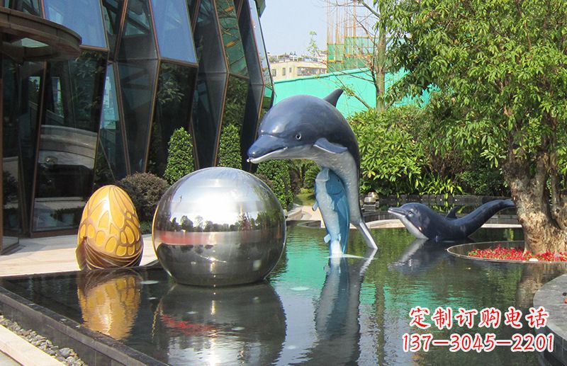 天津不锈钢海豚景观雕塑创造精美绝伦的企业公园