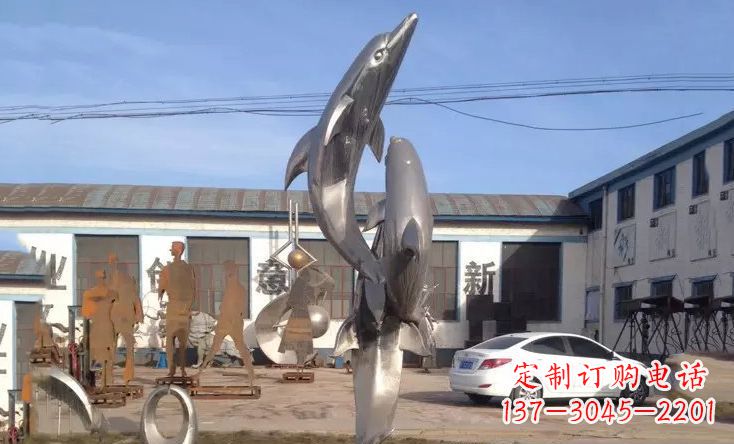 天津不锈钢海豚嬉戏雕塑 (2)