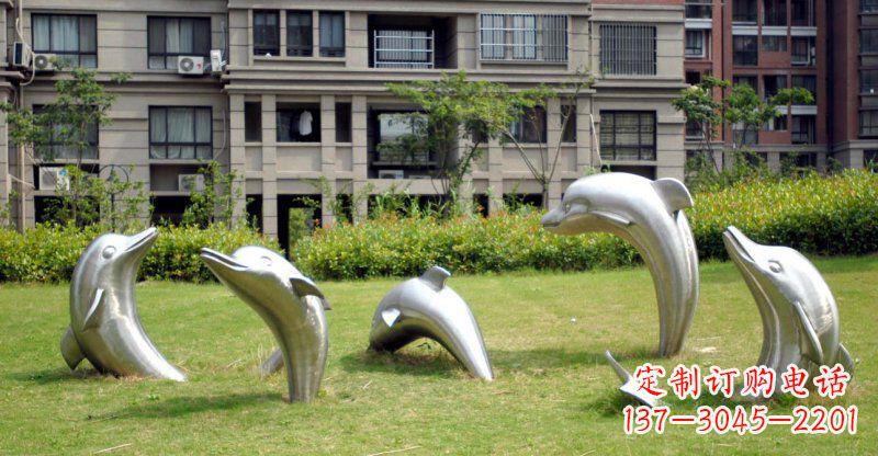 天津不锈钢海豚小区雕塑 (2)