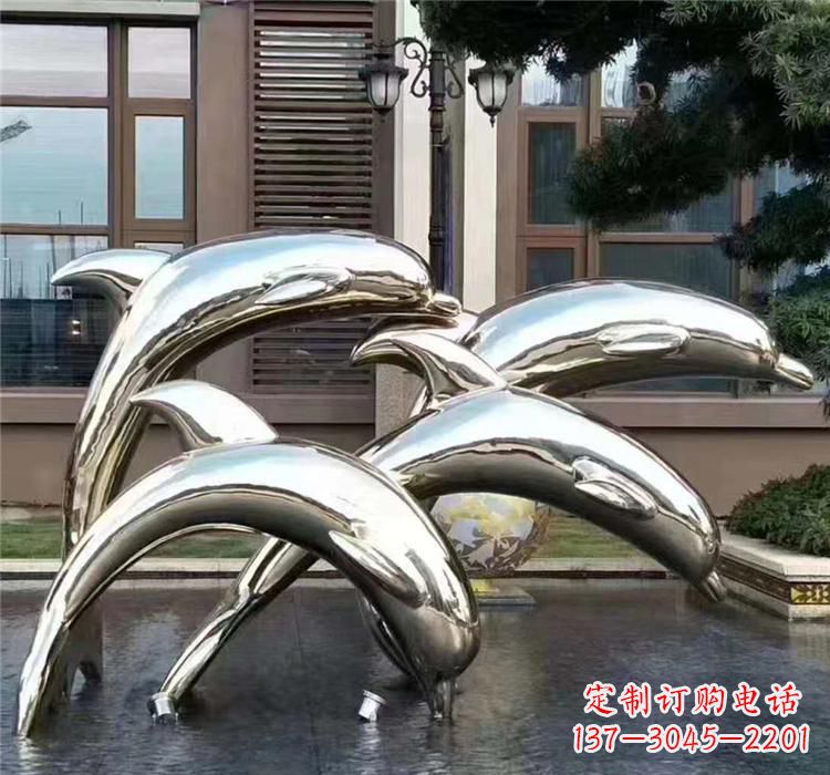 天津不锈钢海洋动物雕塑——海豚