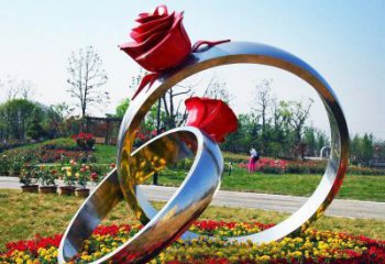 天津不锈钢公园玫瑰花戒指雕塑精致精美的礼物