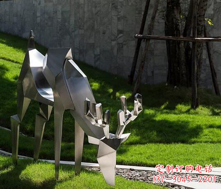 天津不锈钢几何鹿公园抽象动物雕塑