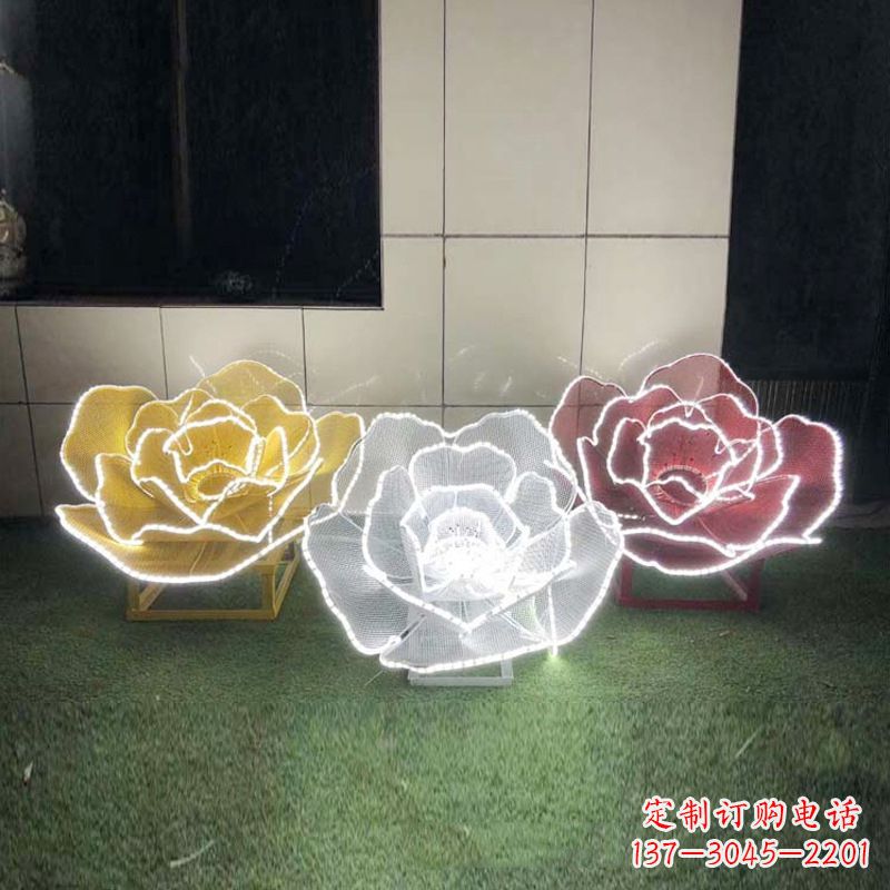 天津精美不锈钢玫瑰花灯光雕塑