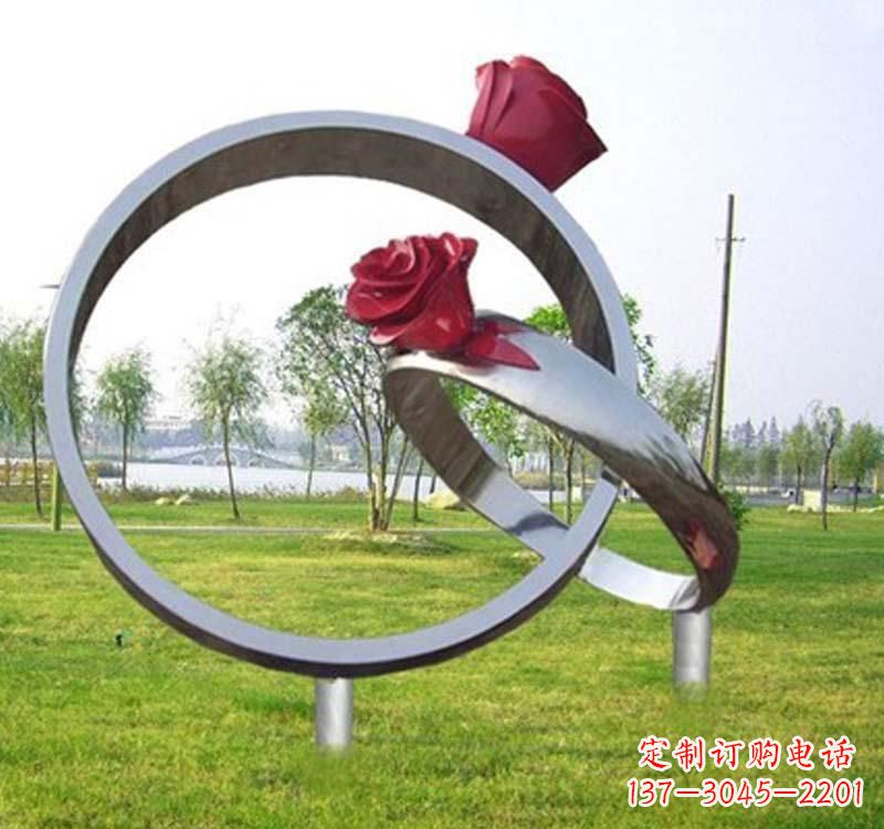 天津精美不锈钢玫瑰戒指雕塑