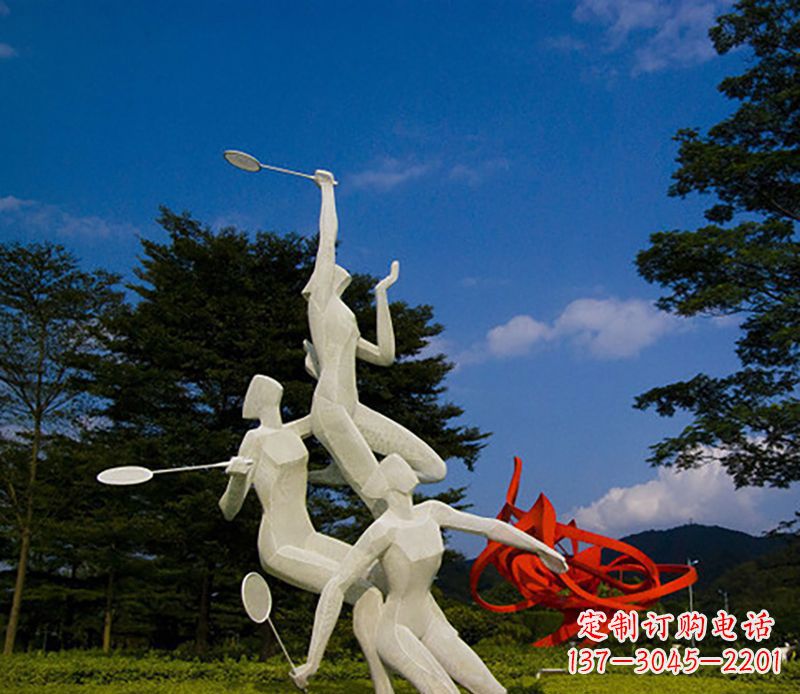 天津不锈钢羽毛球雕塑精美线条展现体育热情