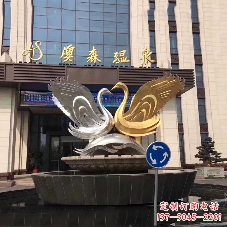 天津高贵而优雅不锈钢天鹅雕塑