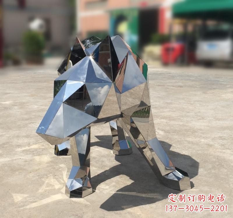 天津不锈钢园林动物几何狼雕塑