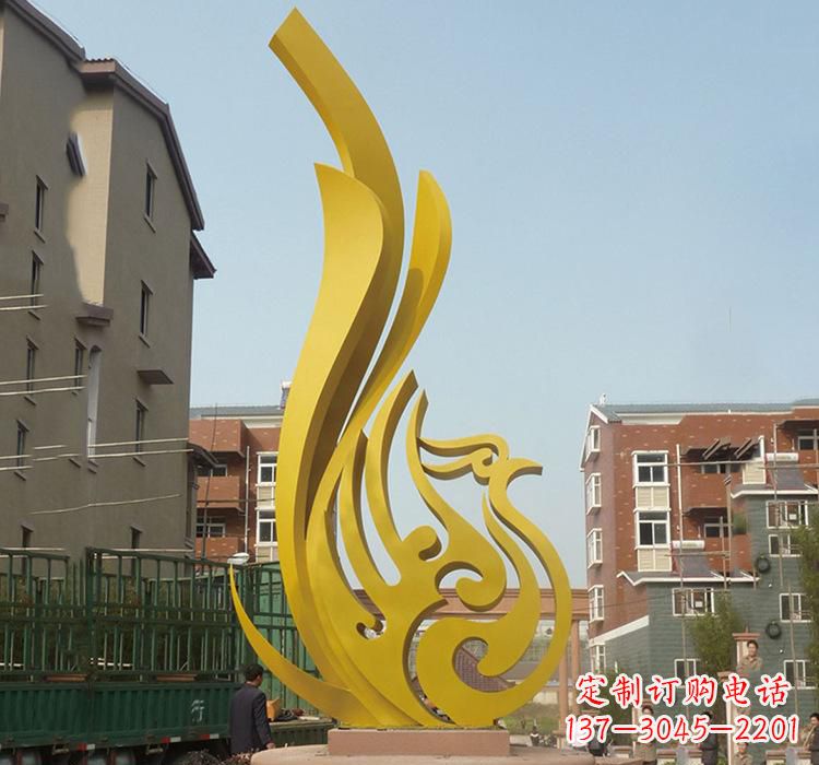 天津静谧的凤凰不锈钢园林雕塑