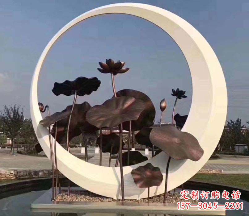天津环绕荷香不锈钢圆环雕塑