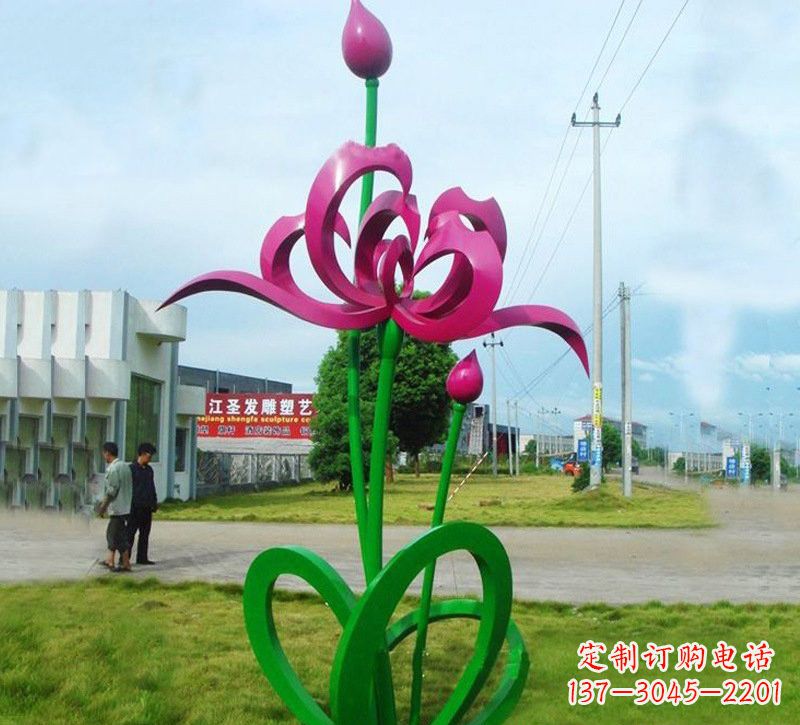 天津灿烂的彩色不锈钢荷花雕塑