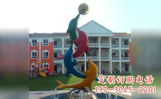 天津彩色不锈钢海豚雕塑海洋动物景观标识