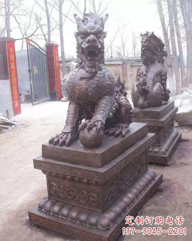 天津踩球麒麟铜雕