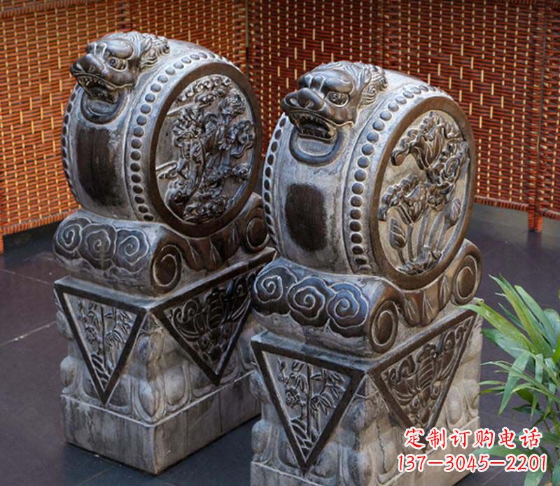 天津仿古石门墩雕塑,提升茶楼景观