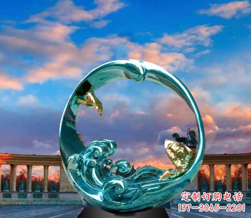 天津城市之环不锈钢彩银雕塑