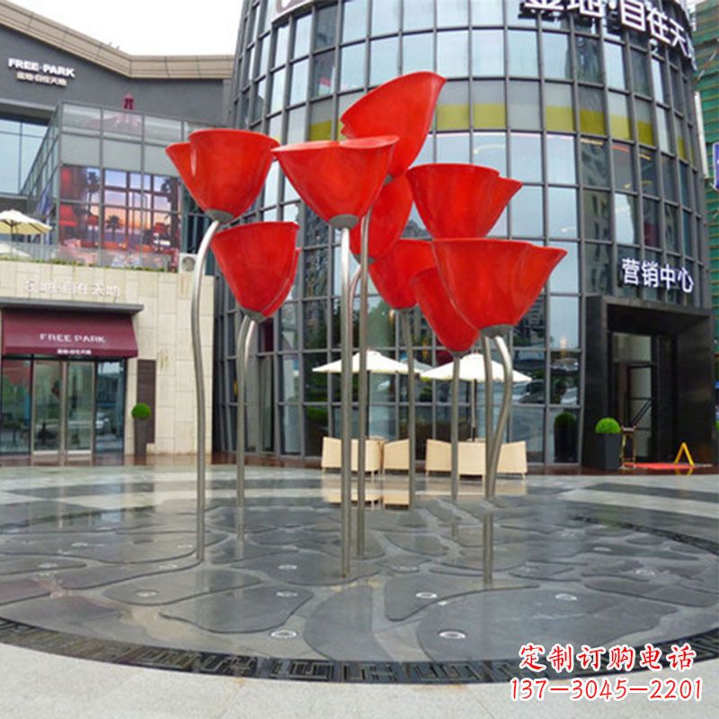 天津城市广场不锈钢玫瑰花户外景观锻造花雕塑