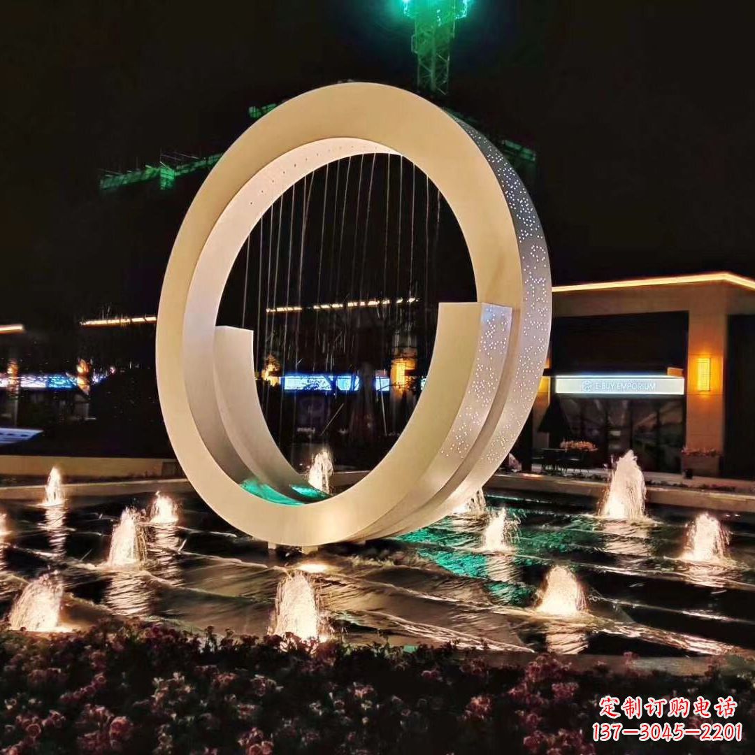 天津环状喷泉雕塑灯光点亮美丽