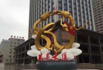 天津精美的双龙戏珠不锈钢雕塑